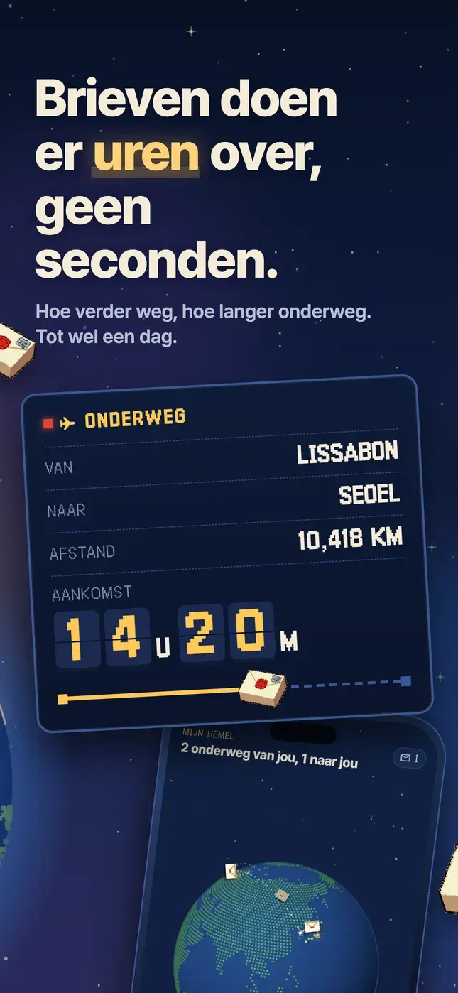 Brieven doen er uren over, geen seconden.
